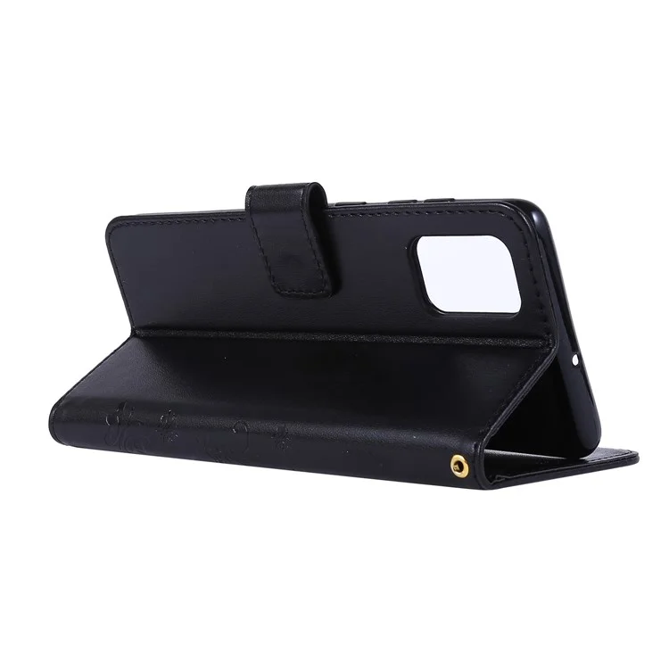 Imprint Butterflies Wallet Stand Flip Leather Phone Case for Samsung Galaxy A71 A715 - Preto