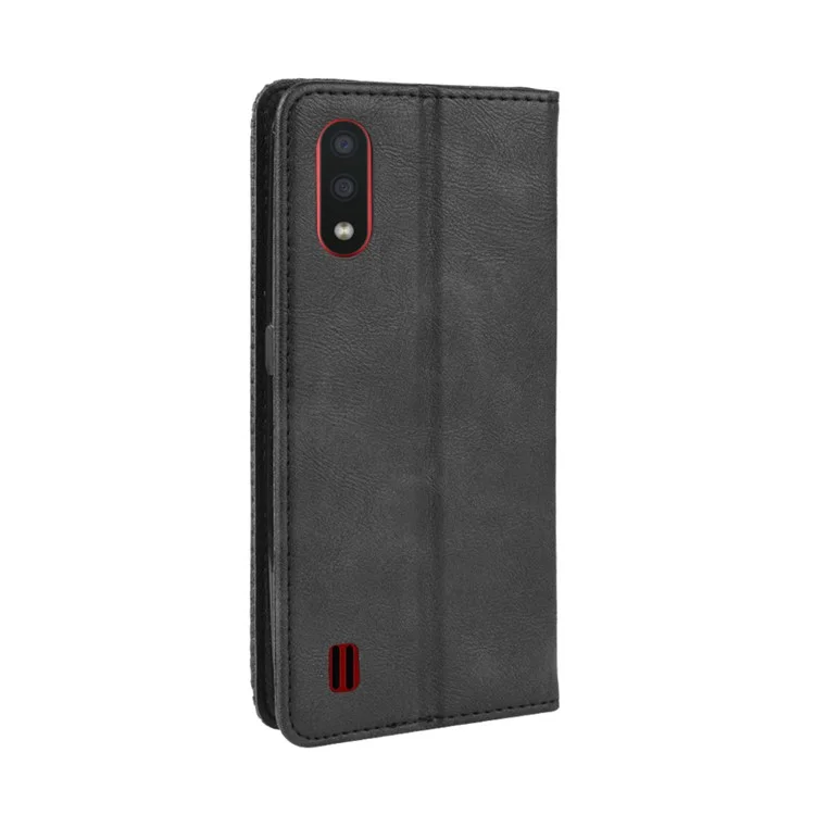 Custodia in Pelle Del Portafoglio in Stile Vintage Per Samsung Galaxy A01 - Nero