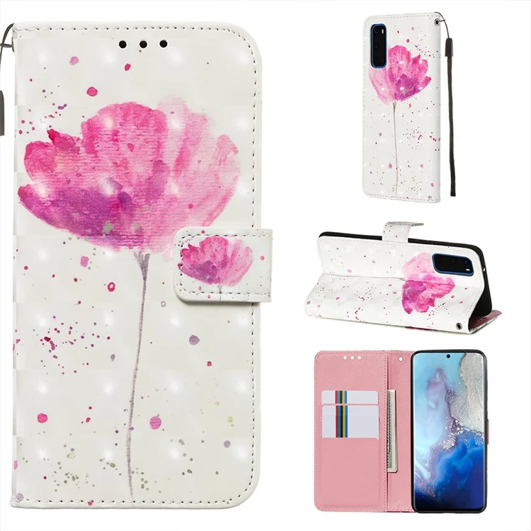 Muster Druckleuchte Dekor Leder Brieftasche Für Samsung Galaxy S20 4G/S20 5G - Lebendige Blume