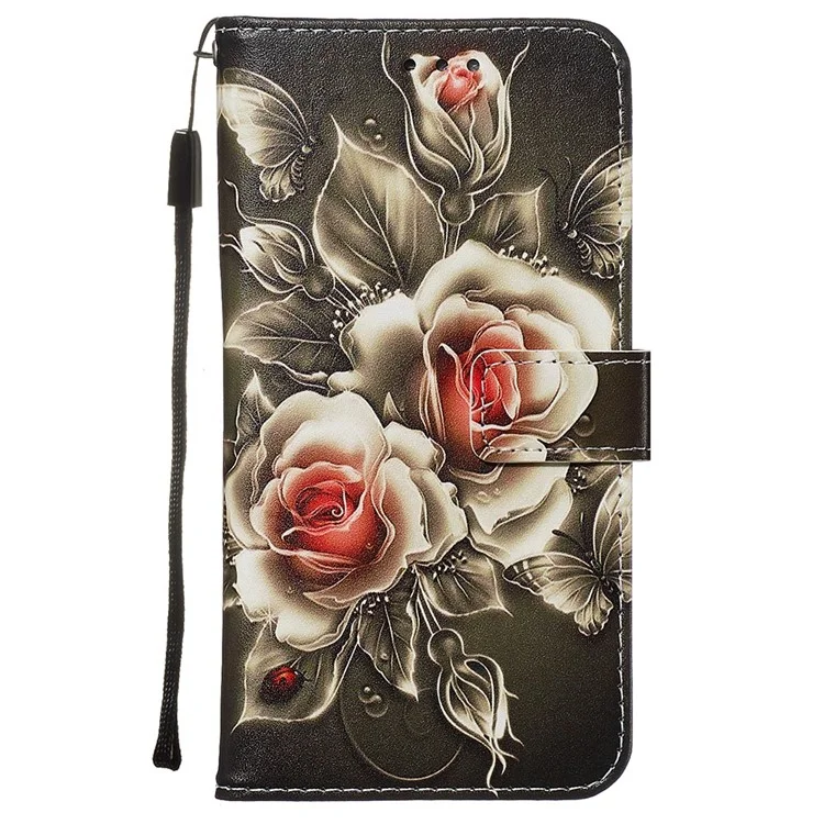 Painting Leather Phone Wallet Stand Case for Samsung Galaxy A71 - Rose