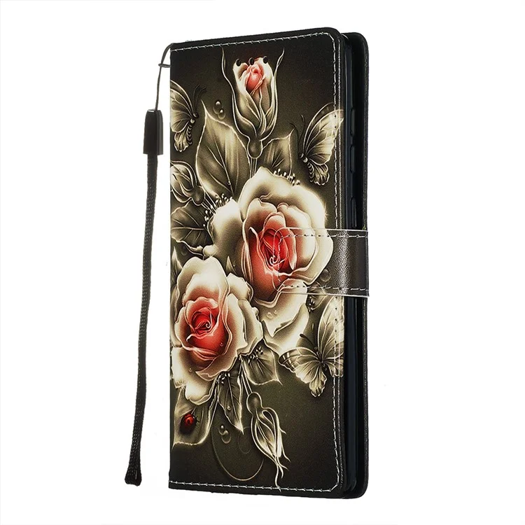 Painting Leather Phone Wallet Stand Case for Samsung Galaxy A71 - Rose