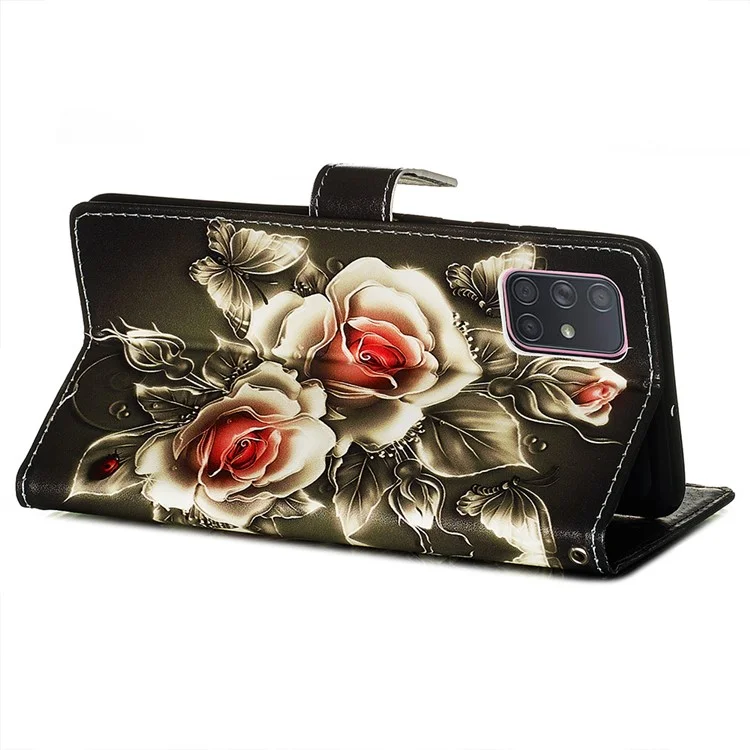 Malen Von Leder Telefon Brieftasche Stand Hülle Für Samsung Galaxy A71 - Rose