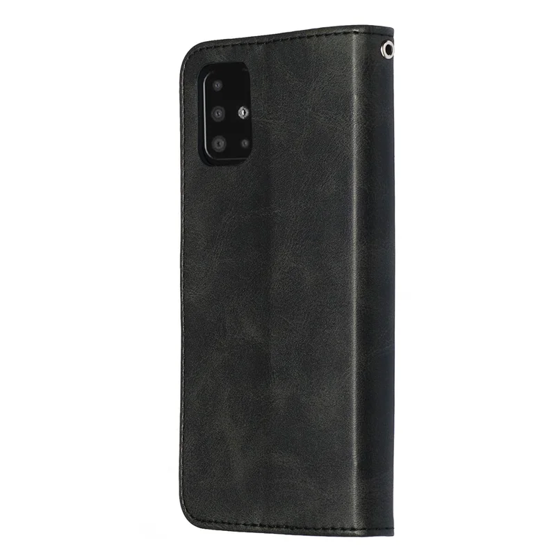 For Samsung Galaxy A51 PU Leather Cases with Zipper Pocket Wallet Phone Cover Stand - Black