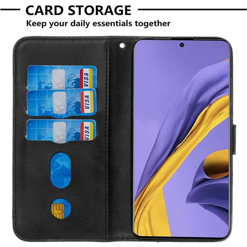 For Samsung Galaxy A51 PU Leather Cases with Zipper Pocket Wallet Phone Cover Stand - Black