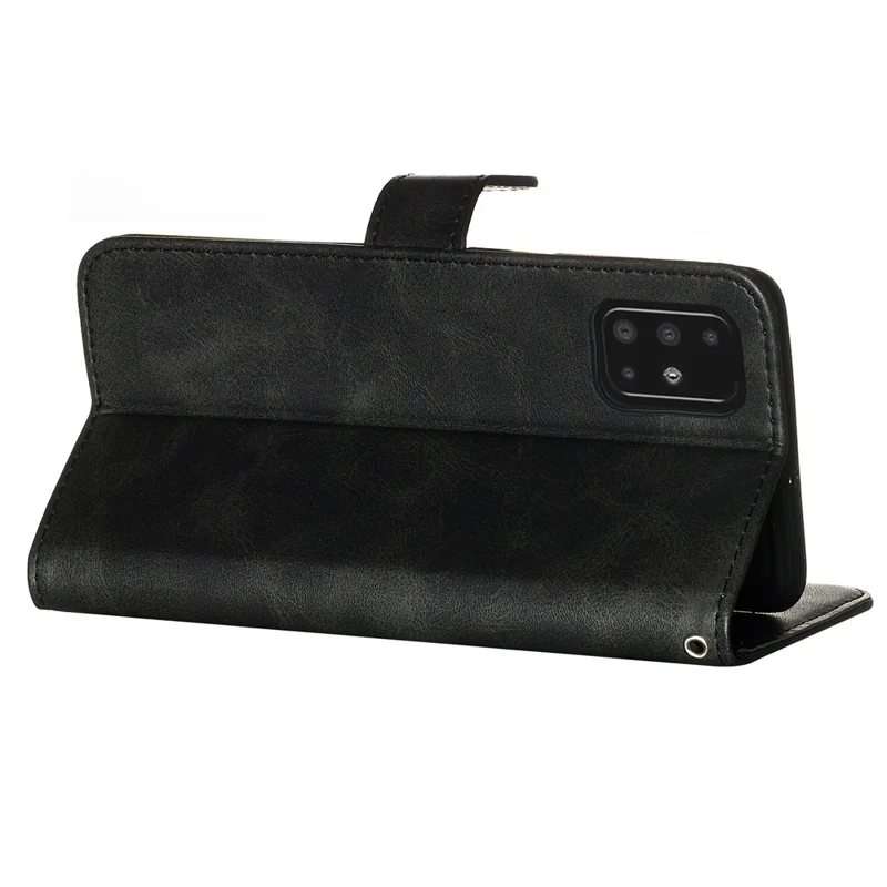 For Samsung Galaxy A51 PU Leather Cases with Zipper Pocket Wallet Phone Cover Stand - Black