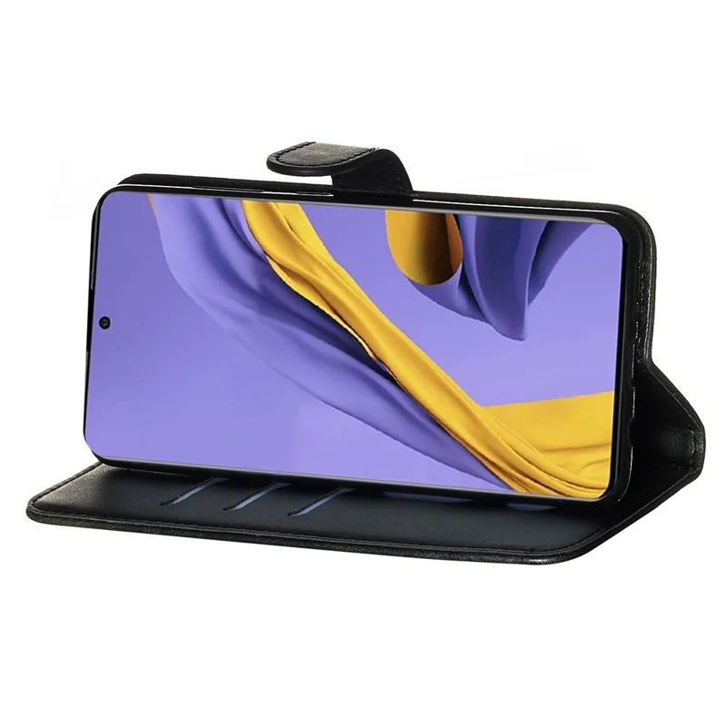 For Samsung Galaxy A51 PU Leather Cases with Zipper Pocket Wallet Phone Cover Stand - Black