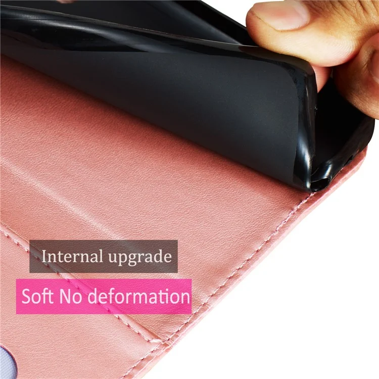 For Samsung Galaxy A51 PU Leather Cases with Zipper Pocket Wallet Phone Cover Stand - Rose Gold