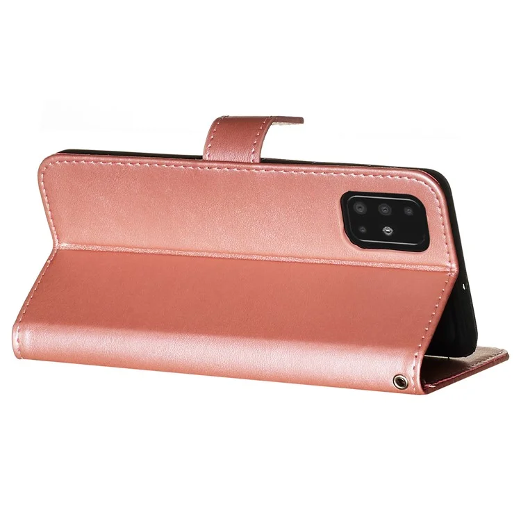 For Samsung Galaxy A51 PU Leather Cases with Zipper Pocket Wallet Phone Cover Stand - Rose Gold