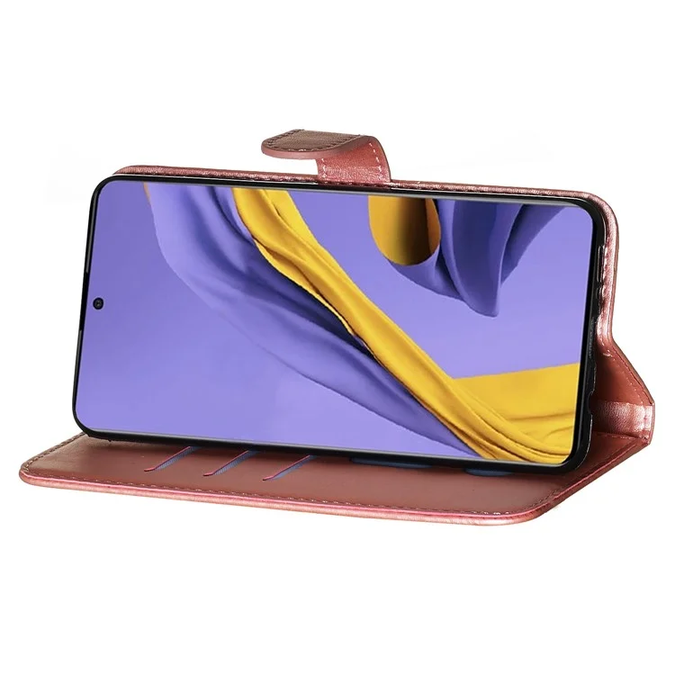 For Samsung Galaxy A51 PU Leather Cases with Zipper Pocket Wallet Phone Cover Stand - Rose Gold