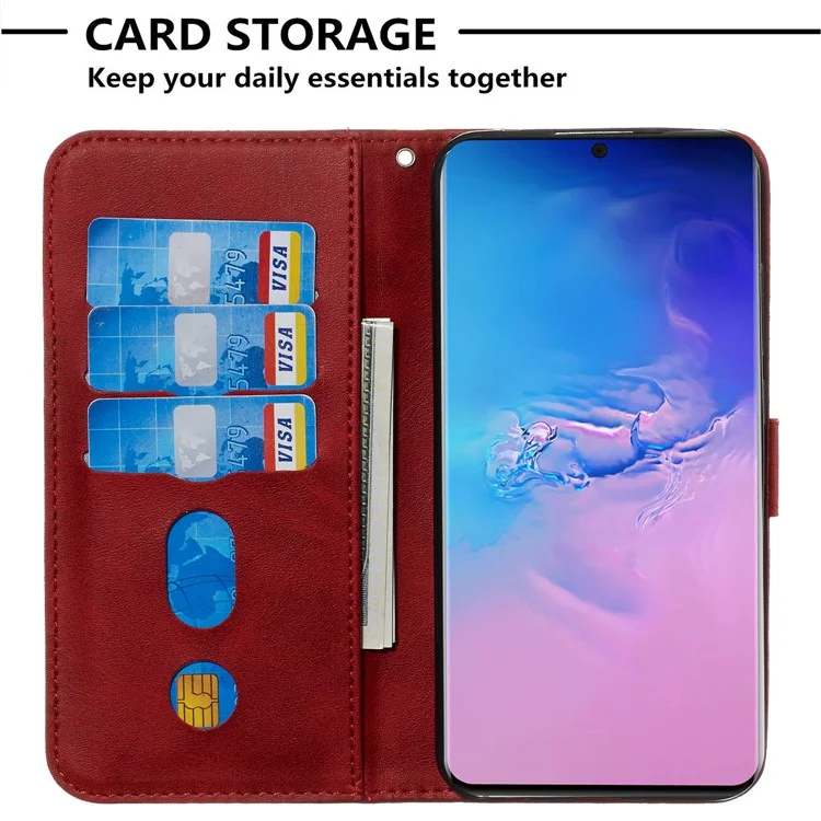 For Samsung Galaxy S20 Ultra PU Leather Cases with Zipper Pocket Wallet Phone Cover Stand - Red