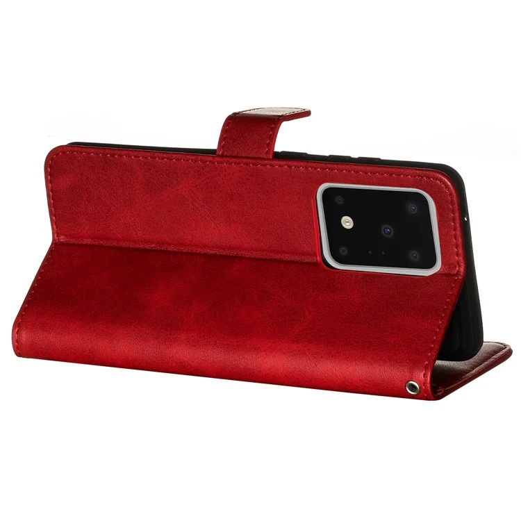 For Samsung Galaxy S20 Ultra PU Leather Cases with Zipper Pocket Wallet Phone Cover Stand - Red