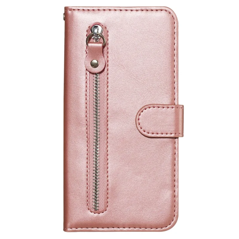 For Samsung Galaxy S20 Ultra PU Leather Cases with Zipper Pocket Wallet Phone Cover Stand - Rose Gold