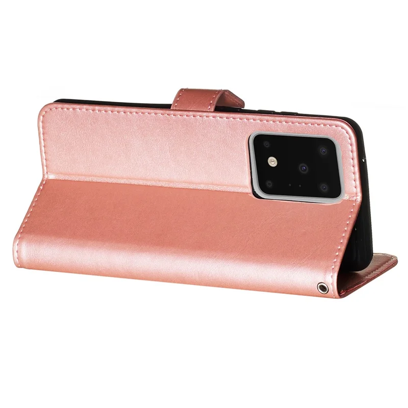For Samsung Galaxy S20 Ultra PU Leather Cases with Zipper Pocket Wallet Phone Cover Stand - Rose Gold