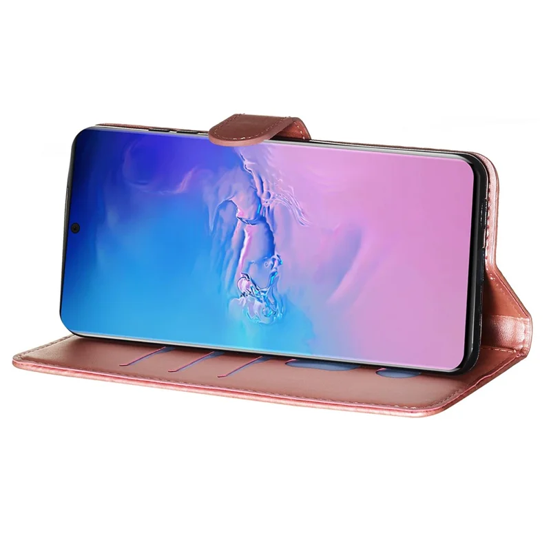 For Samsung Galaxy S20 Ultra PU Leather Cases with Zipper Pocket Wallet Phone Cover Stand - Rose Gold