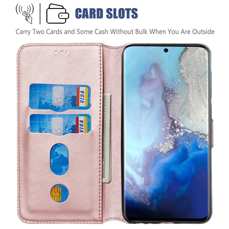 With Wallet Stand Flip Leather Phone Covering for Samsung Galaxy S20 4G/S20 5G - Rose Gold