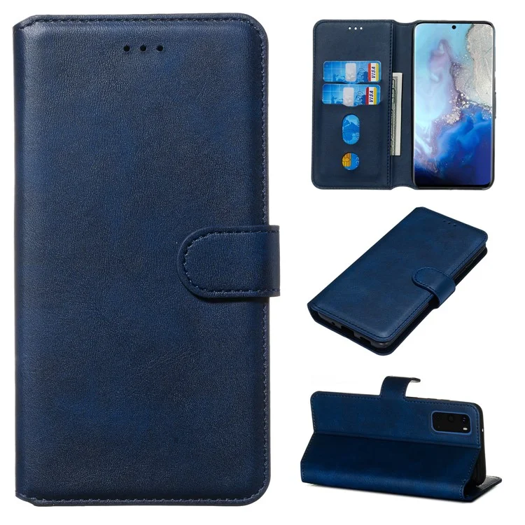 With Wallet Stand Flip Leather Phone Covering for Samsung Galaxy S20 4G/S20 5G - Blue