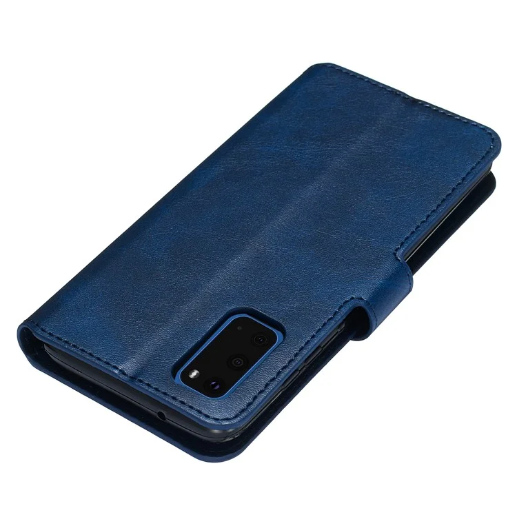 With Wallet Stand Flip Leather Phone Covering for Samsung Galaxy S20 4G/S20 5G - Blue