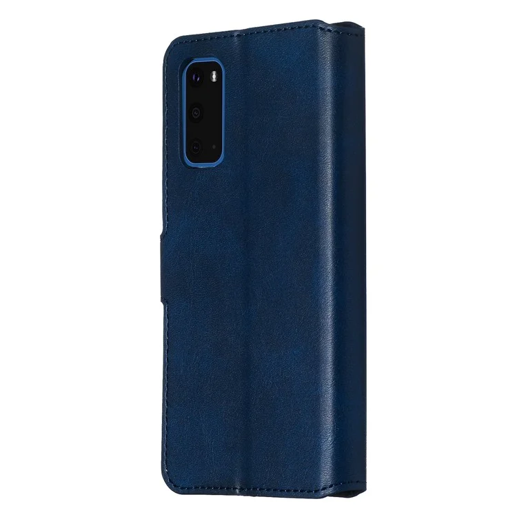 Com Cobertura de Couro Flip de Suporte de Carteira Para o Samsung Galaxy S20 4G/S20 5G - Azul