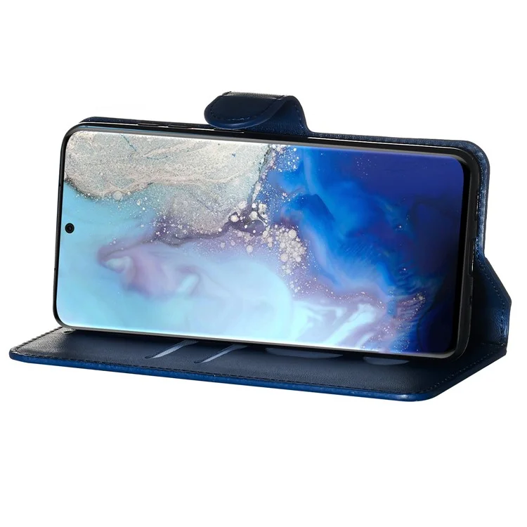 Com Cobertura de Couro Flip de Suporte de Carteira Para o Samsung Galaxy S20 4G/S20 5G - Azul