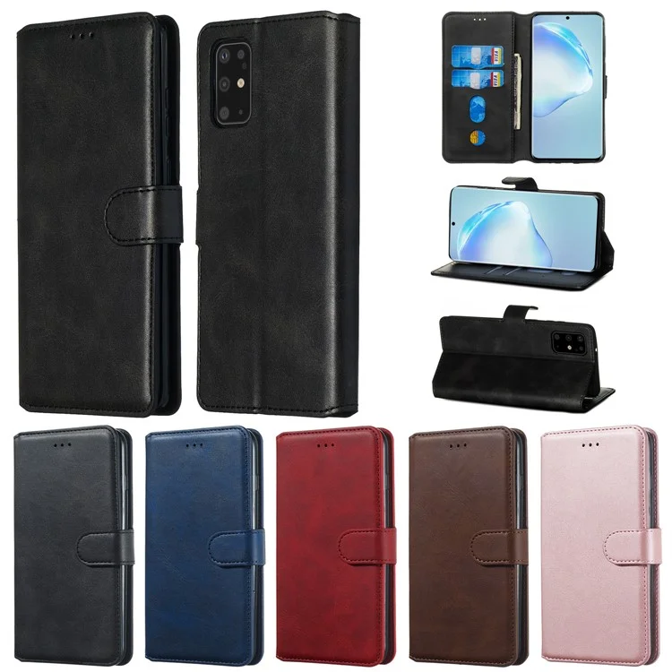 Solid Color Flip Leather Wallet Phone Cover for Samsung Galaxy S20 Plus - Black