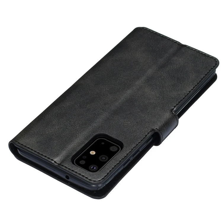 Solid Color Flip Leather Wallet Phone Cover for Samsung Galaxy S20 Plus - Black