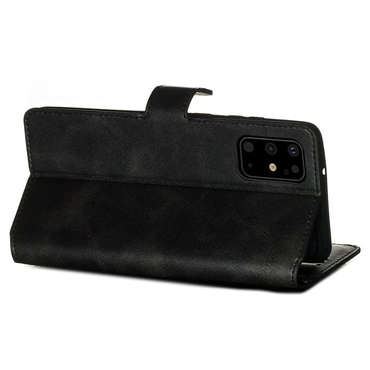 Solid Color Flip Leather Wallet Phone Cover for Samsung Galaxy S20 Plus - Black