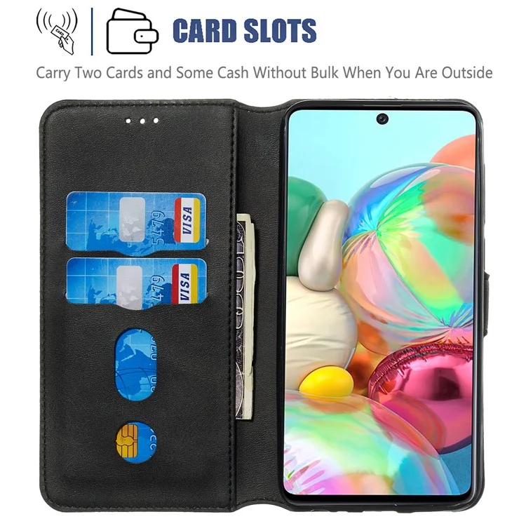 Solid Color Flip Leather Wallet Phone Case for Samsung Galaxy A71 A715 - Black