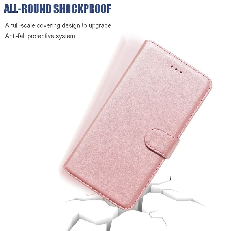 Solid Color Classic Flip Leather Wallet Phone Casing for Samsung Galaxy S20 Ultra - Rose Gold