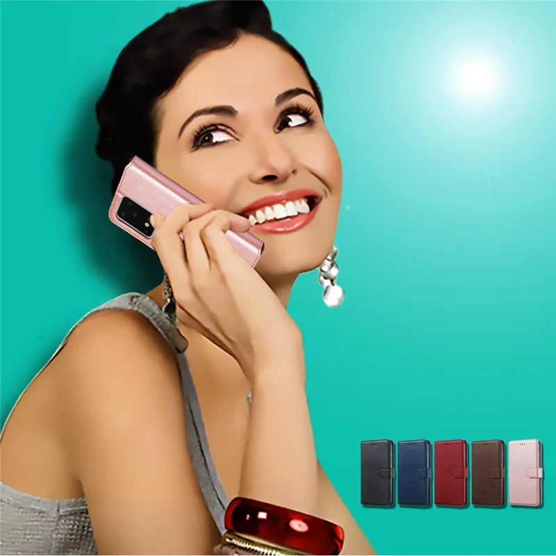 Solid Color Classic Flip Leather Wallet Phone Casing for Samsung Galaxy S20 Ultra - Rose Gold