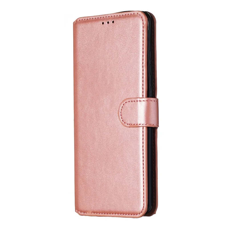 Solid Color Classic Flip Leather Wallet Phone Casing for Samsung Galaxy S20 Ultra - Rose Gold