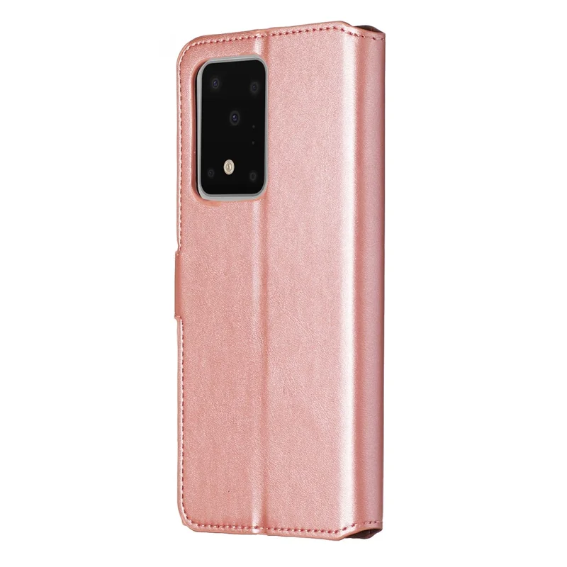 Solid Color Classic Flip Leather Wallet Phone Casing for Samsung Galaxy S20 Ultra - Rose Gold