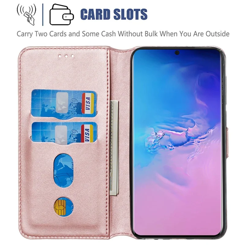 Solid Color Classic Flip Leather Wallet Phone Casing for Samsung Galaxy S20 Ultra - Rose Gold