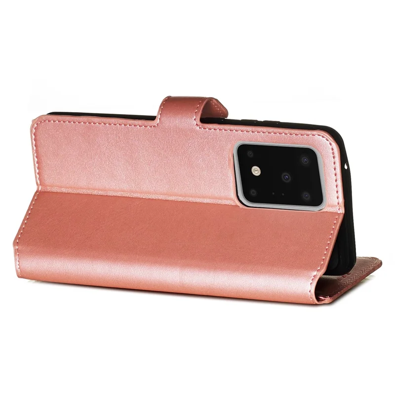 Solid Color Classic Flip Leather Wallet Phone Casing for Samsung Galaxy S20 Ultra - Rose Gold