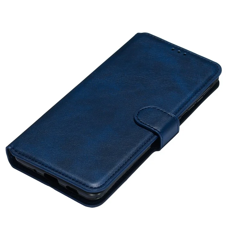 Massivfarbe Klassische Flip Leder Brieftasche Telefon Gehäuse Für Samsung Galaxy S20 Ultra - Blau