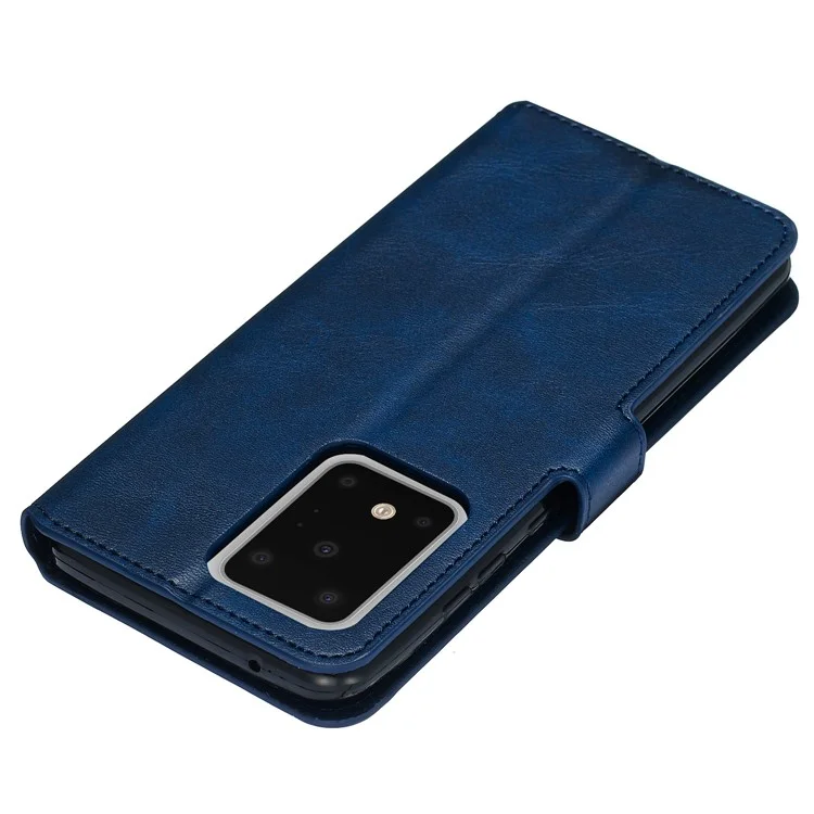 Massivfarbe Klassische Flip Leder Brieftasche Telefon Gehäuse Für Samsung Galaxy S20 Ultra - Blau