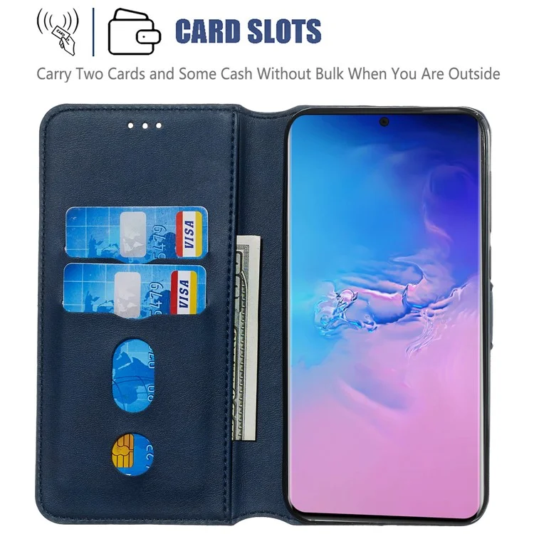 Solid Color Classic Flip Leather Wallet Phone Casing for Samsung Galaxy S20 Ultra - Blue