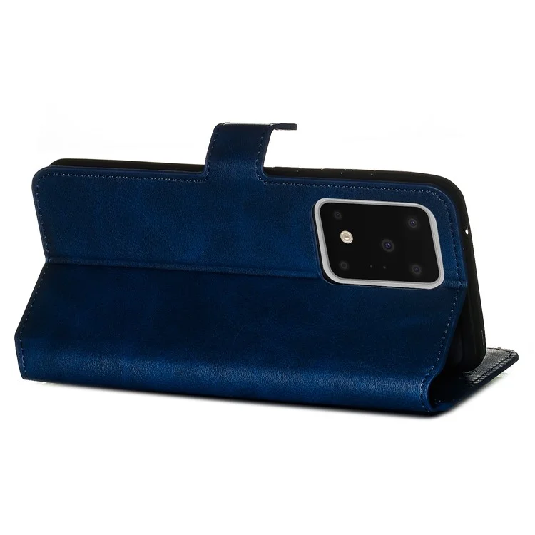 Massivfarbe Klassische Flip Leder Brieftasche Telefon Gehäuse Für Samsung Galaxy S20 Ultra - Blau