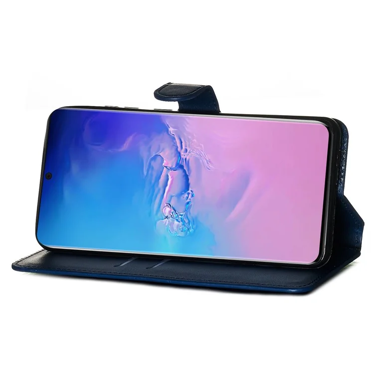 Massivfarbe Klassische Flip Leder Brieftasche Telefon Gehäuse Für Samsung Galaxy S20 Ultra - Blau