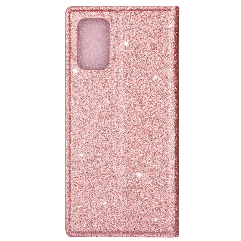 Flash Powder Auto-absorbed Leather Stand Shell for Samsung Galaxy S20 4G/S20 5G - Rose Gold