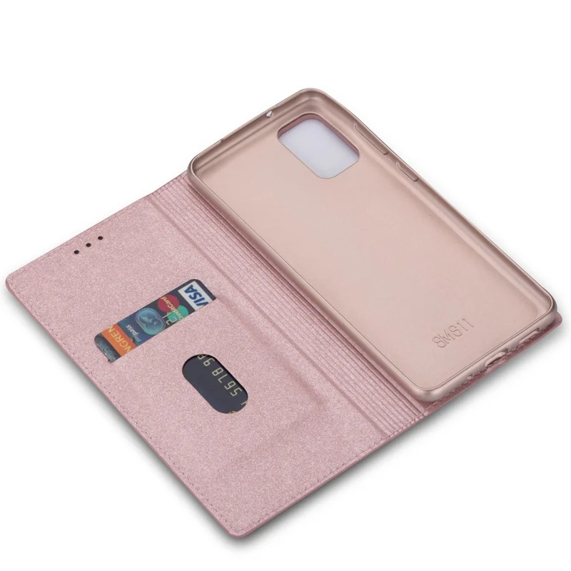 Flash Powder Auto-absorbed Leather Stand Shell for Samsung Galaxy S20 4G/S20 5G - Rose Gold