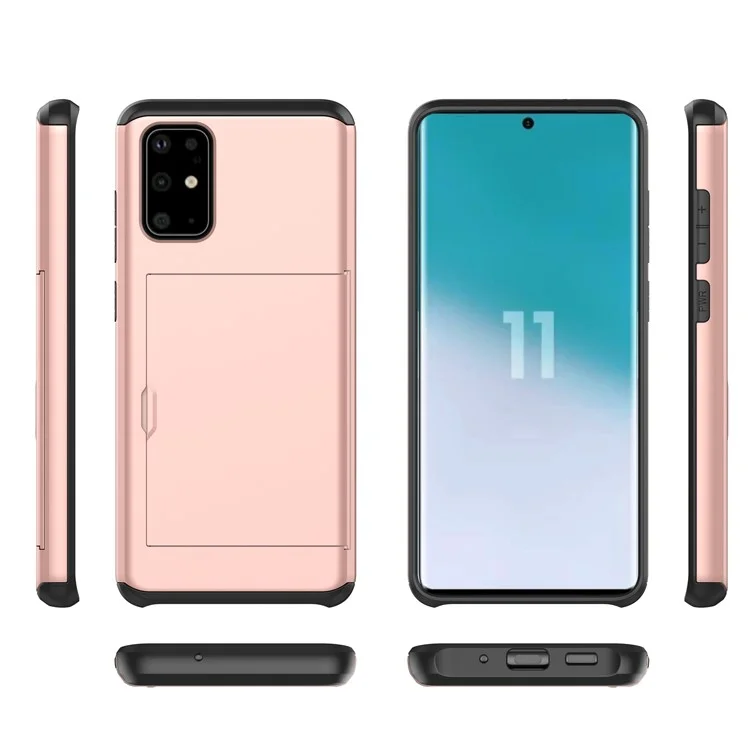 Funda protectora híbrida de PC + TPU con ranura para tarjeta para Samsung Galaxy S20 Plus - Oro Rosa