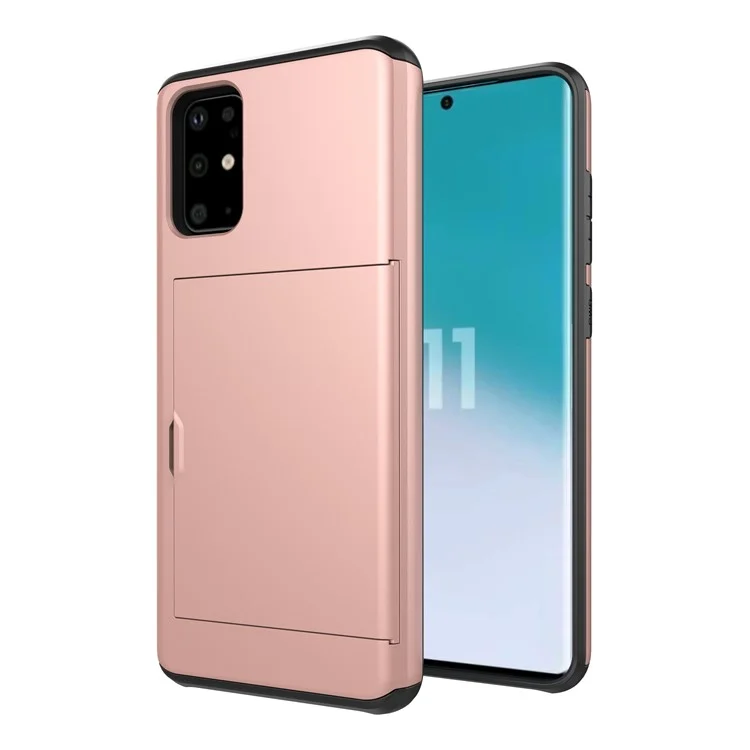 Funda protectora híbrida de PC + TPU con ranura para tarjeta para Samsung Galaxy S20 Plus - Oro Rosa