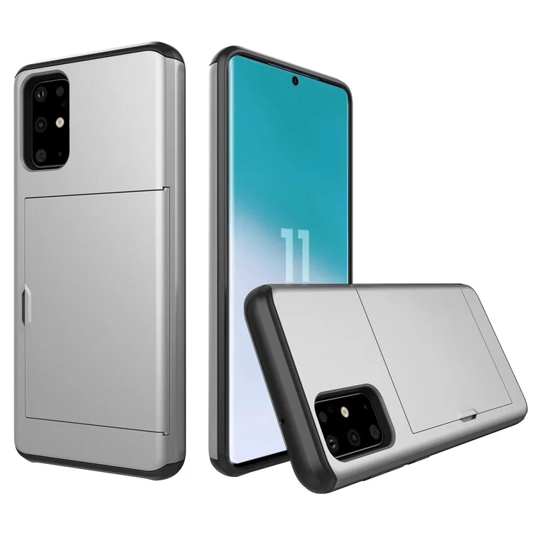Funda de teléfono híbrida de PC + TPU con ranura para tarjeta para Samsung Galaxy S20 4G/S20 5G - Plata