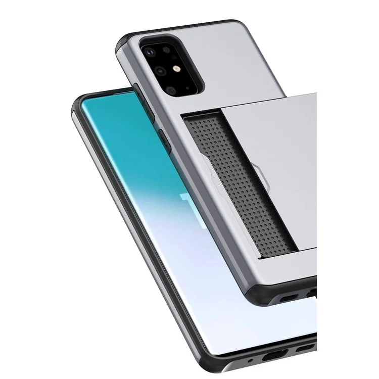 Funda de teléfono híbrida de PC + TPU con ranura para tarjeta para Samsung Galaxy S20 4G/S20 5G - Plata