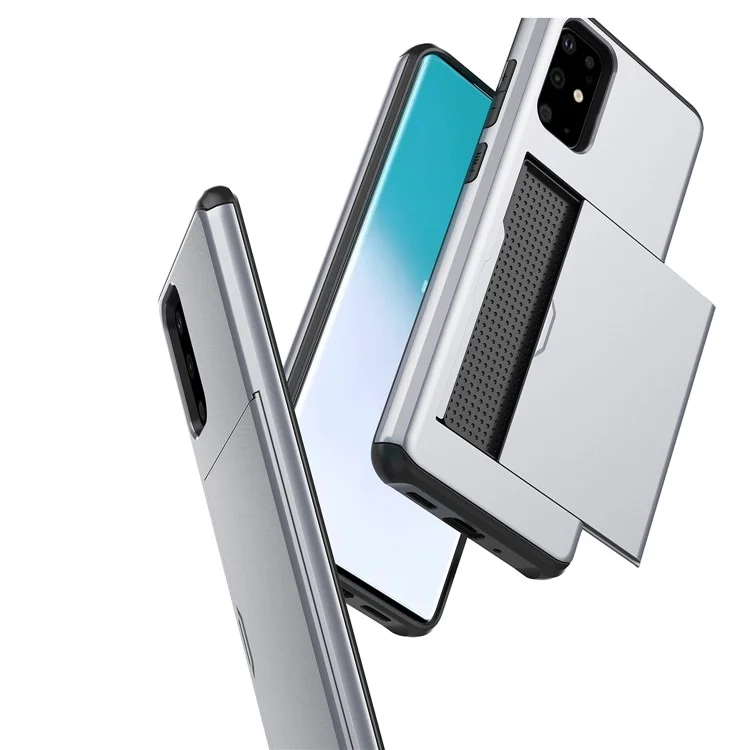 Funda de teléfono híbrida de PC + TPU con ranura para tarjeta para Samsung Galaxy S20 4G/S20 5G - Plata