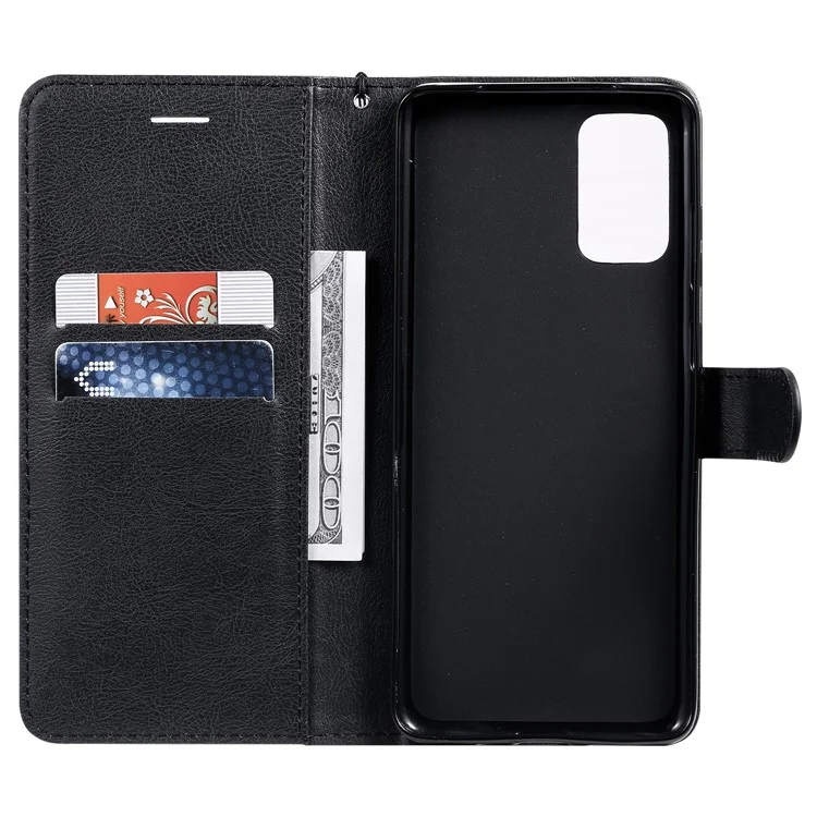 KT Leather Series-2 Solid Color PU Leather Flip Phone Cover with Strap for Samsung Galaxy S20 Plus - Black