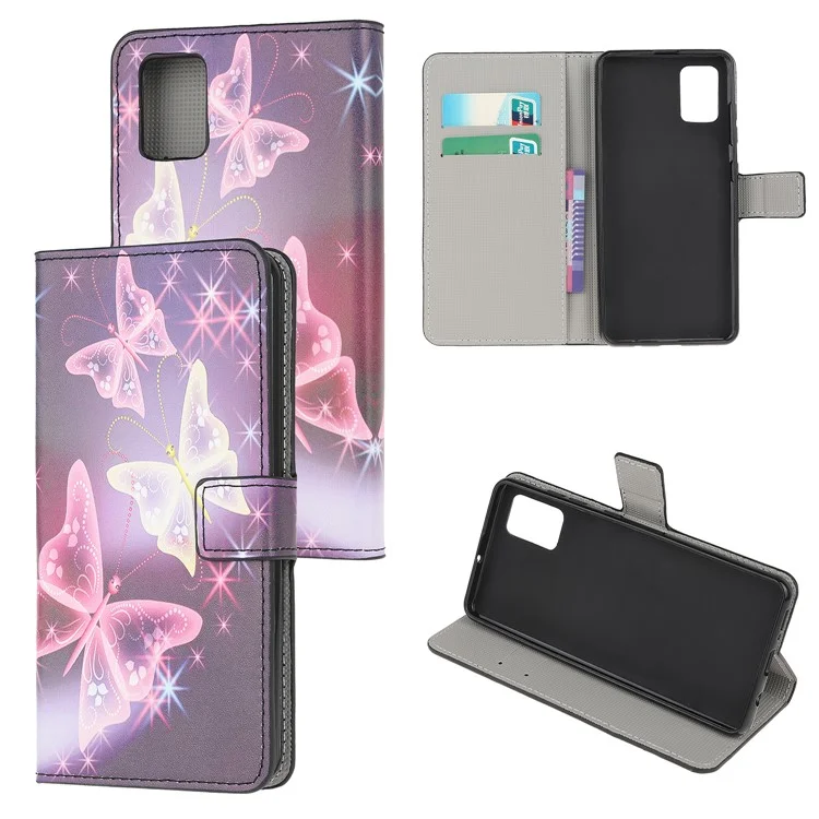 Pattern Printing PU Leather Wallet Stand Phone Casing for Samsung Galaxy A91/S10 Lite/M80s - Beautiful Butterflies