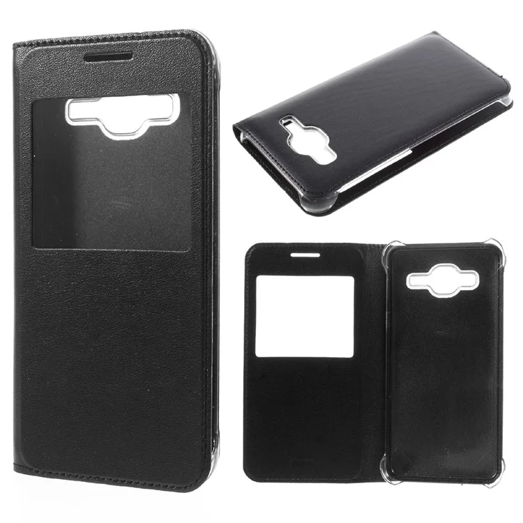 Window View Leather Flip Case for Samsung Galaxy J3 / J3 (2016) - Black