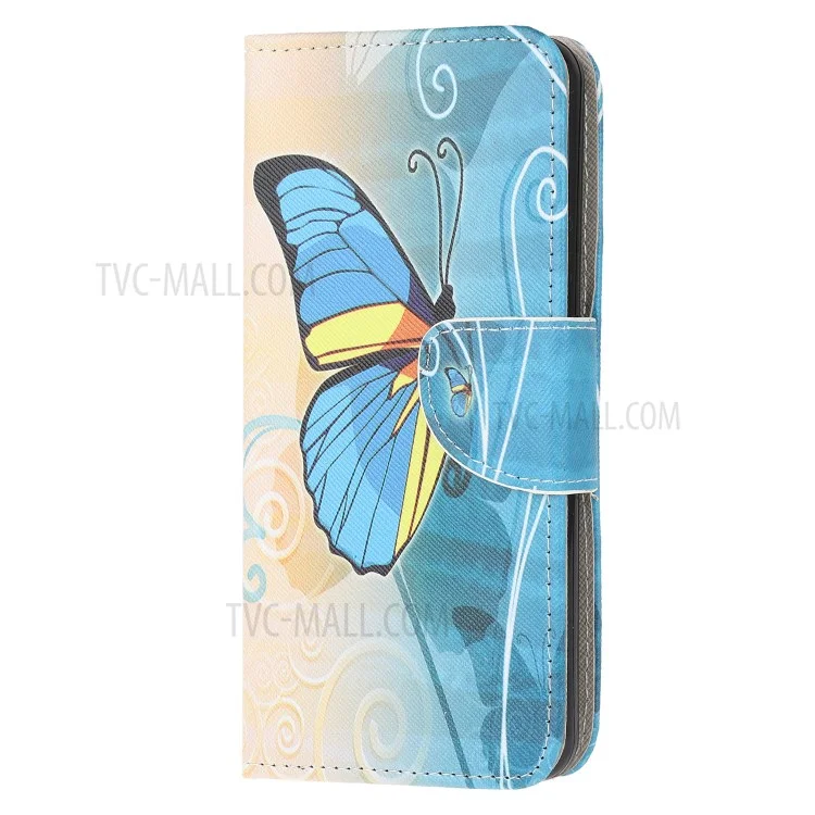 Patrón de Textura Cruzada Impresión Flip Cuero de Cuero Cubierta de Teléfono Para Samsung Galaxy A91 / S10 Lite / M80s - Mariposa Azul