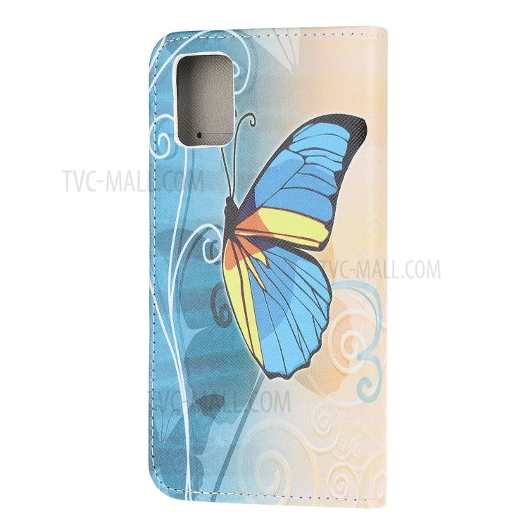 Patrón de Textura Cruzada Impresión Flip Cuero de Cuero Cubierta de Teléfono Para Samsung Galaxy A91 / S10 Lite / M80s - Mariposa Azul